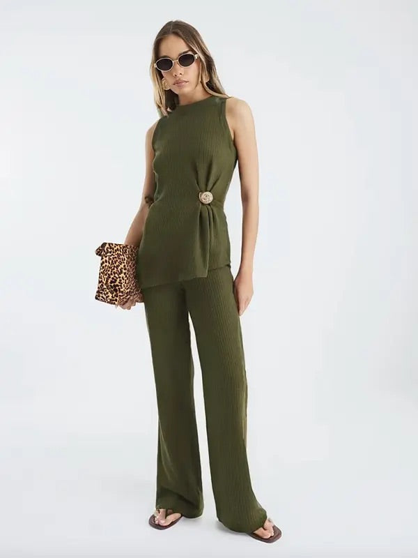 Shelly Set - Loose fit sleeveless vest and wide leg pants