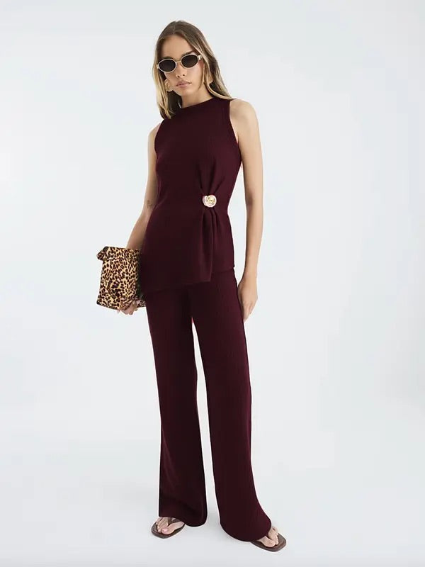 Shelly Set - Loose fit sleeveless vest and wide leg pants