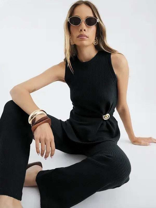 Shelly Set - Loose fit sleeveless vest and wide leg pants