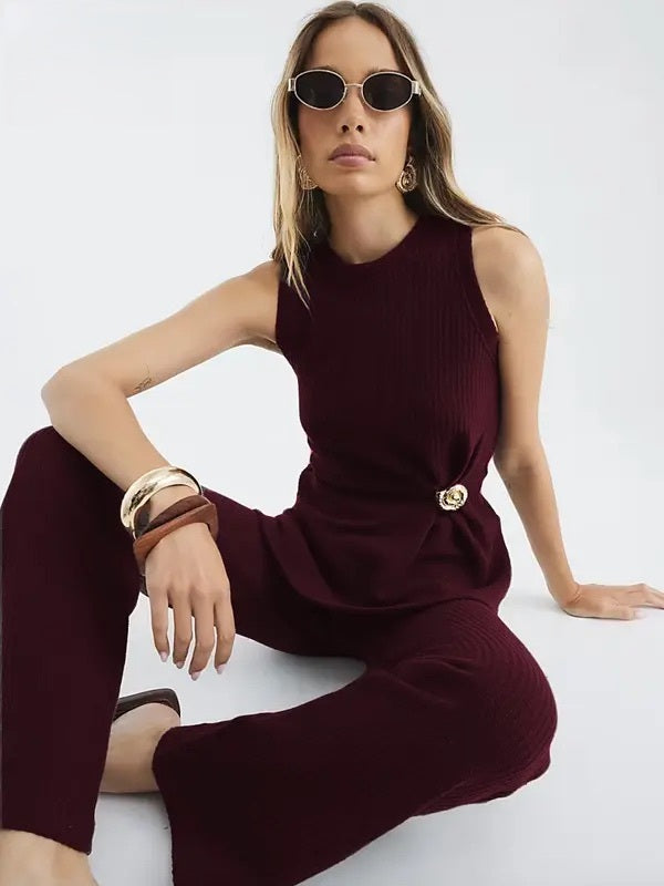 Shelly Set - Loose fit sleeveless vest and wide leg pants